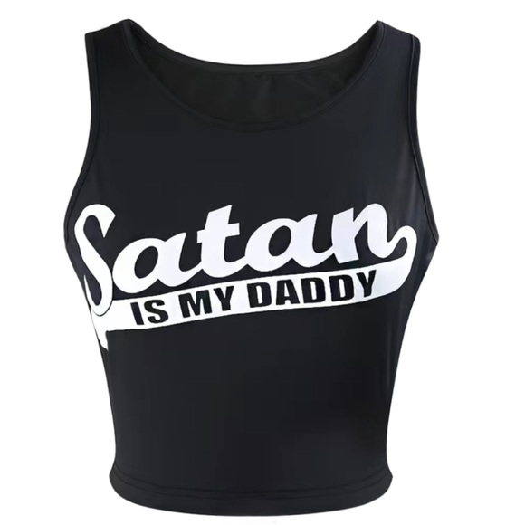 New “Satan is my Daddy” graphic tee - white letters on black crop top - Picture 5 of 6